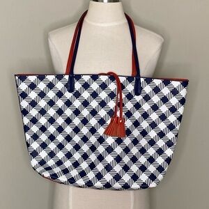Mud Pie Navy Gingham & Orange-Red Reversible Reagan Tote Bag